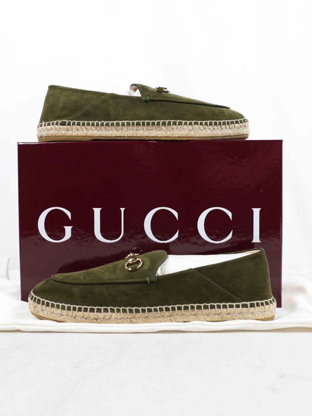 Gucci Suede Horsebit Espadrilles Flats In Lucious Green - Women's US Size 9